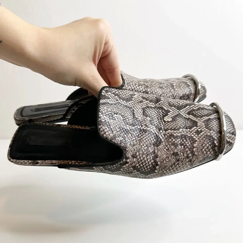 Alexander Wang Jaelle Snakeskin Leather Flat Mules Beige Brown Women's 37.5 - Picture 4 of 8